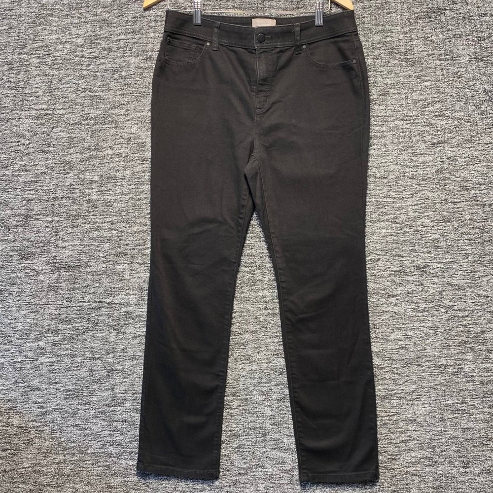 Chicos Fabulously Slimming Straight Leg Pants Womens Medium Short Black Denim